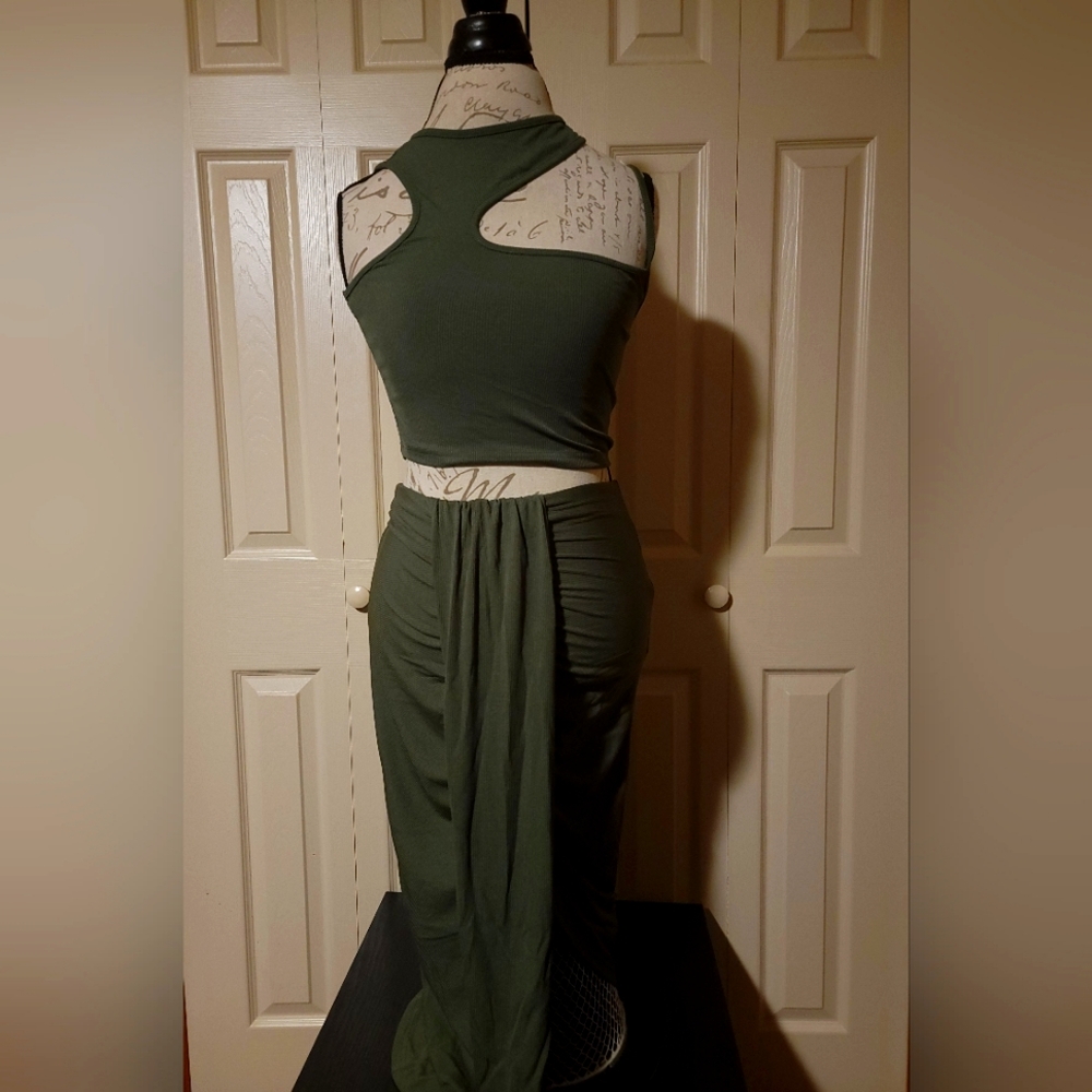 Ribbed Cutout Crop and Asymmetrical Skirt Set